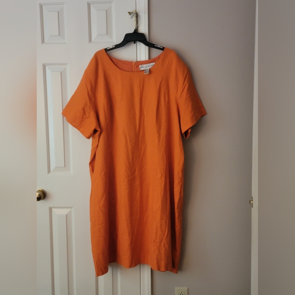 Vintage Adolfo Studio Midi Length Linen Dress - Size 32W - Orange